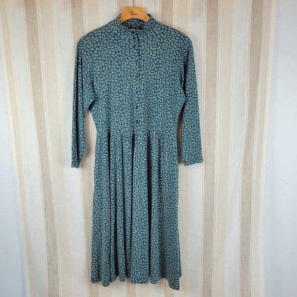 Vintage L.L. Bean Floral Midi Dress Long‎ Sleeves Blue Green Size Extra Large XL - Picture 2 of 13